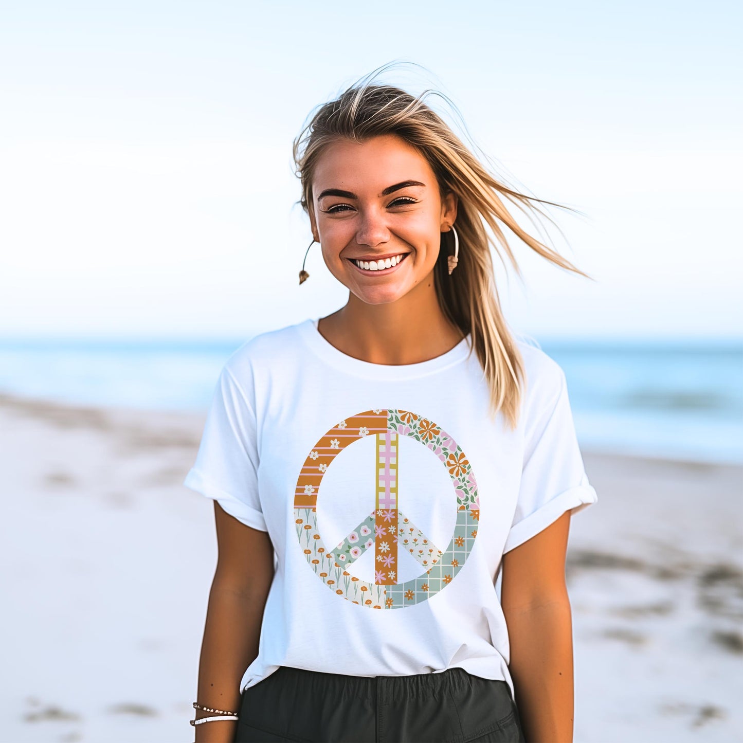 Bella Canvas T-Shirt White-Spring Patch Peace Sign