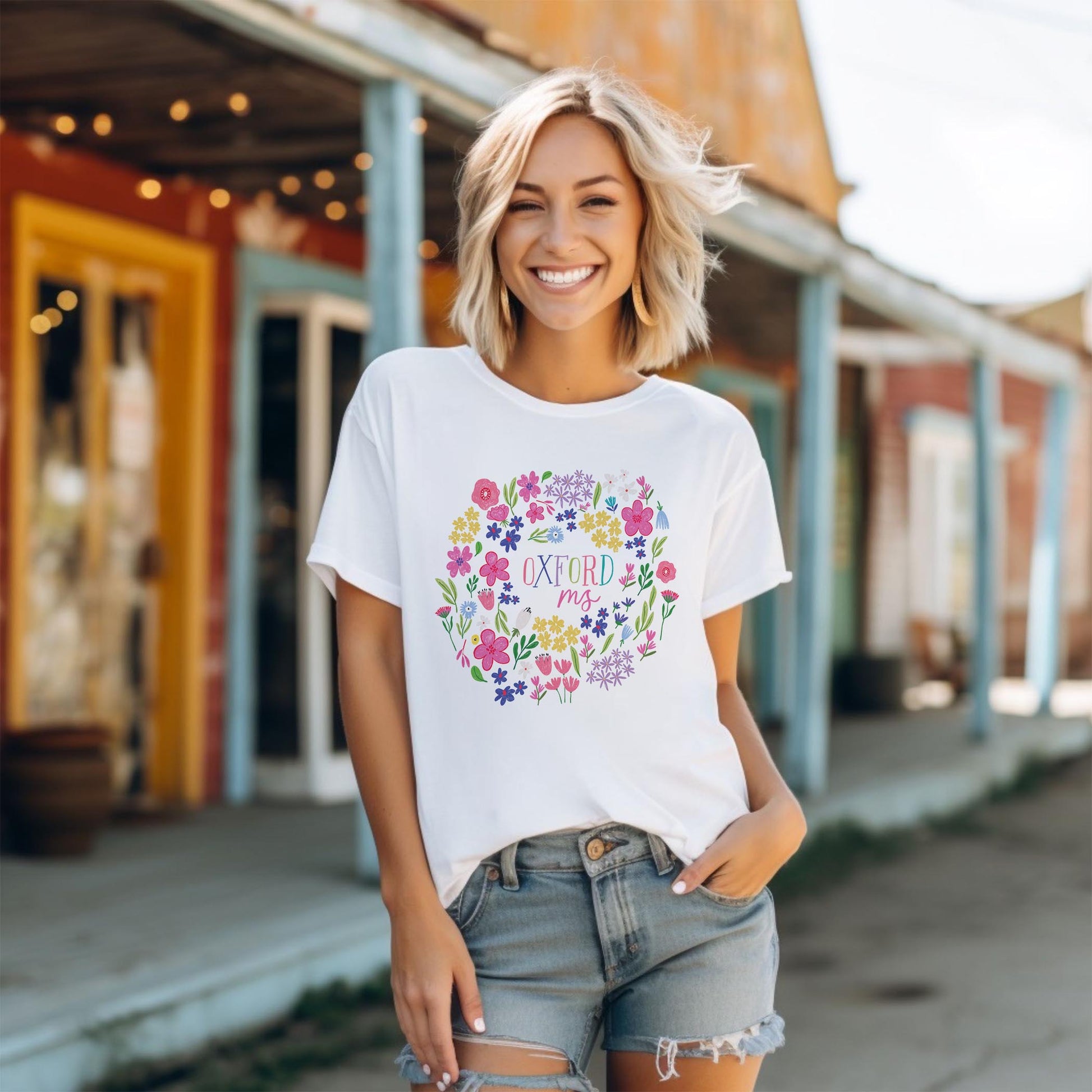 Bella Canvas T-Shirt White-Flower Confetti City & State -1