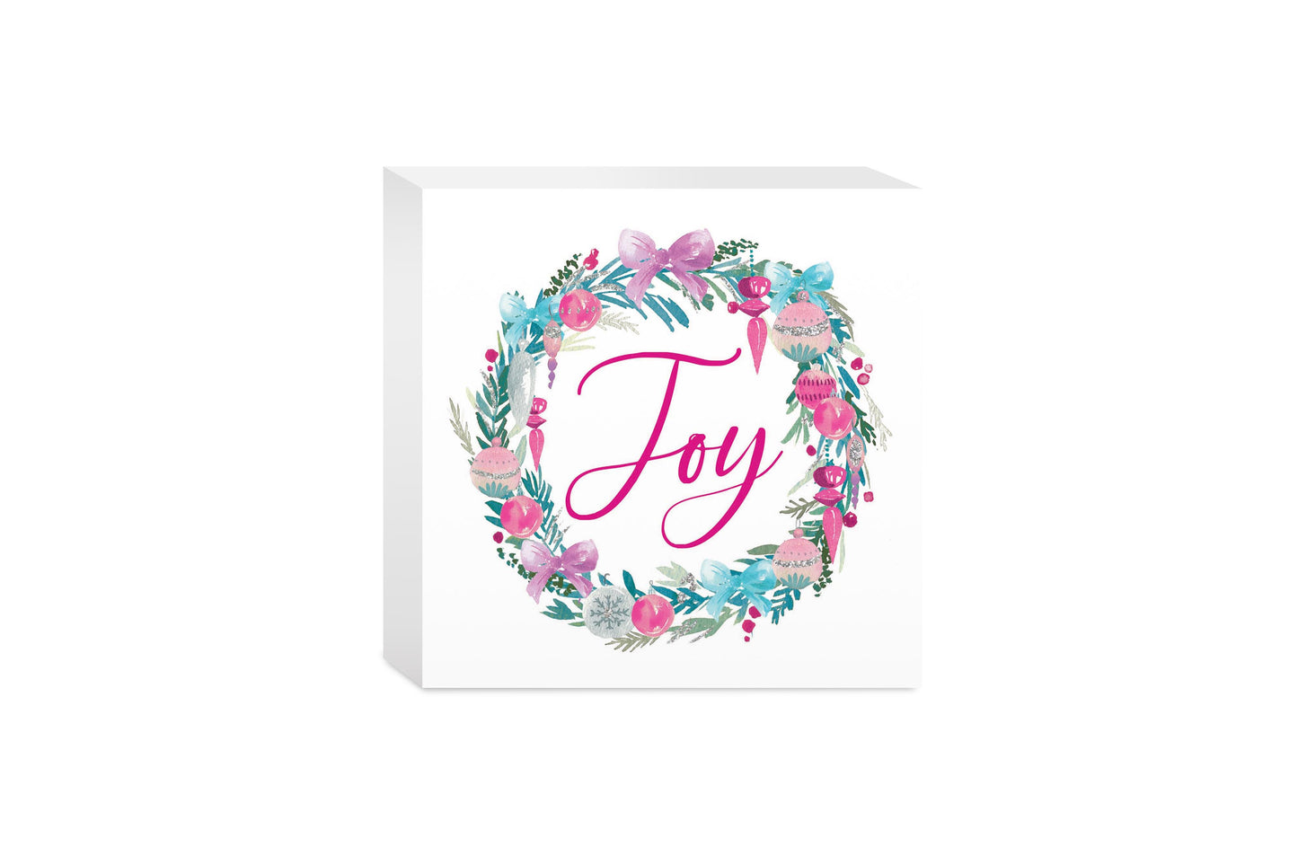 5x5 Wood Block-Watercolor Sugar Plum Joy Wreath -0
