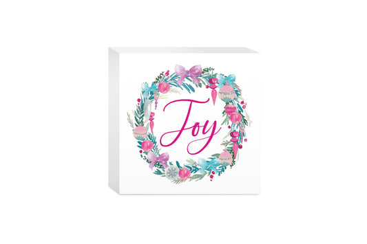 5x5 Wood Block-Watercolor Sugar Plum Joy Wreath -0