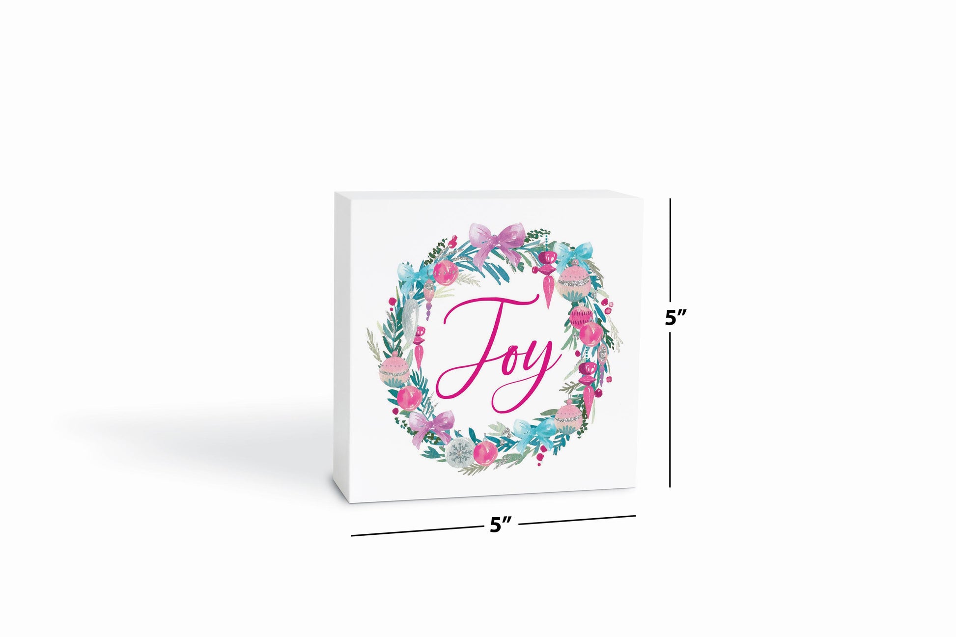 5x5 Wood Block-Watercolor Sugar Plum Joy Wreath -6