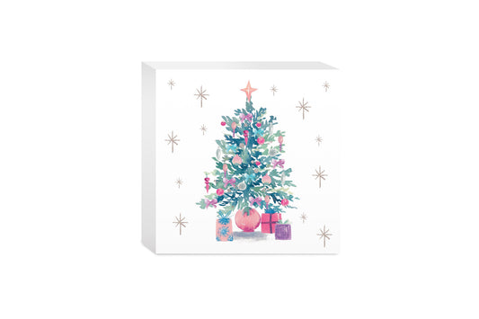 5x5 Wood Block-Watercolor Sugar Plum Christmas Tree -0