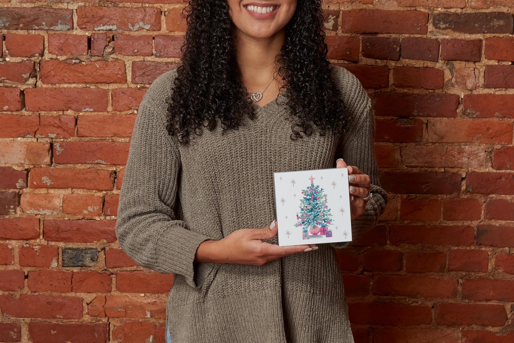 5x5 Wood Block-Watercolor Sugar Plum Christmas Tree -1