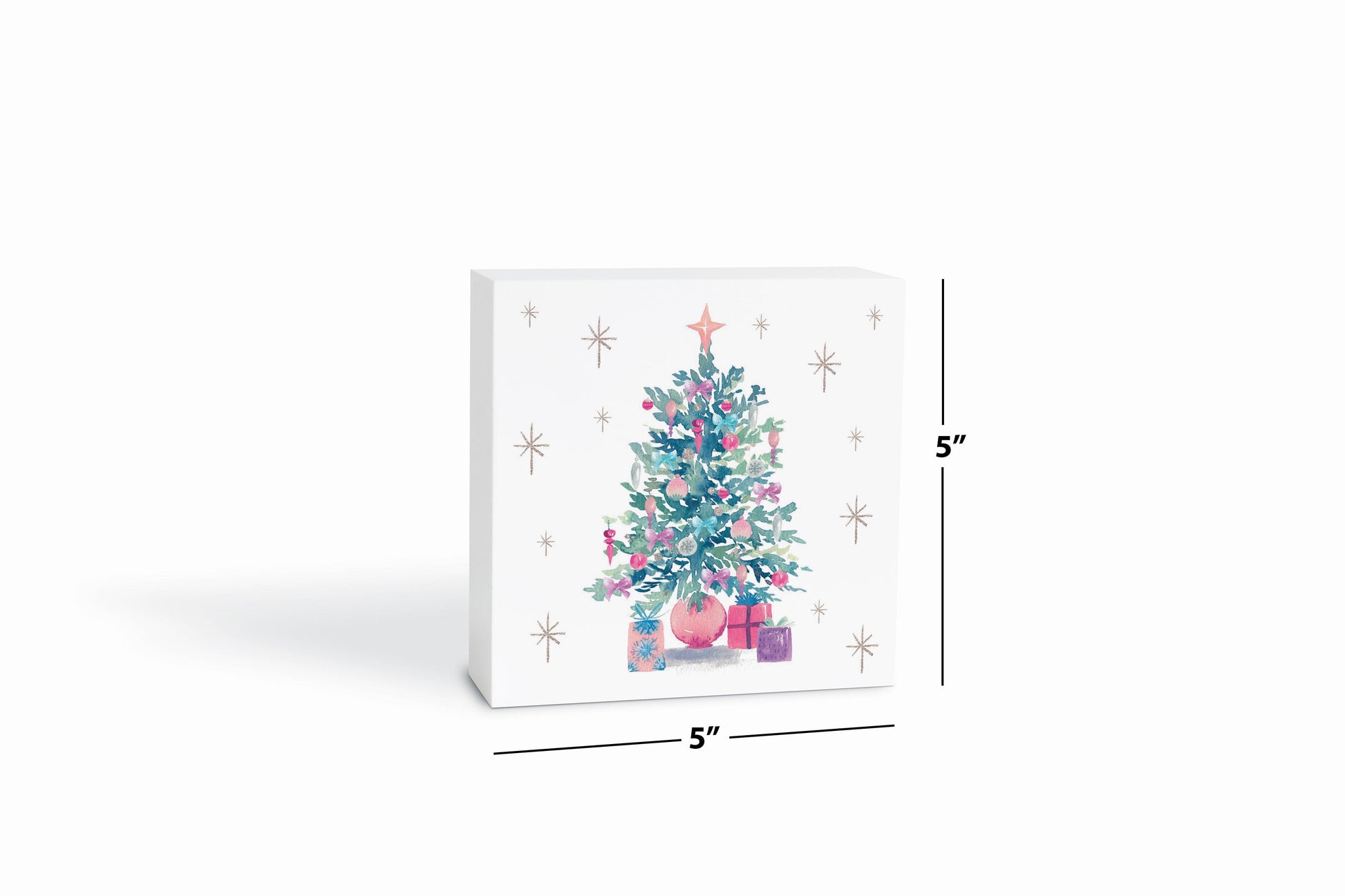 5x5 Wood Block-Watercolor Sugar Plum Christmas Tree -6