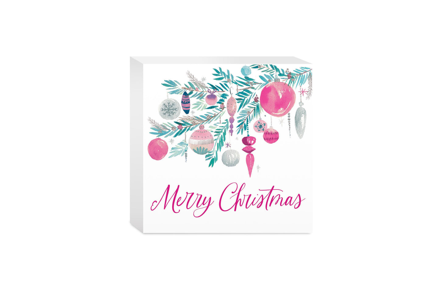 5x5 Wood Block-Watercolor Sugar Plum Merry Christmas -0