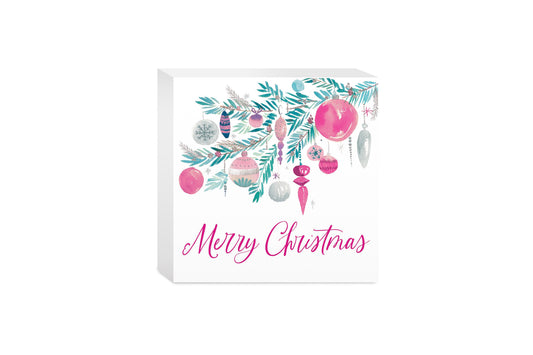5x5 Wood Block-Watercolor Sugar Plum Merry Christmas -0