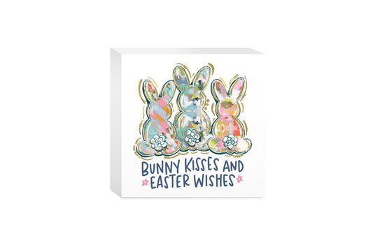 5x5 Wood Block-Bunny Kisses & Easter Wishes