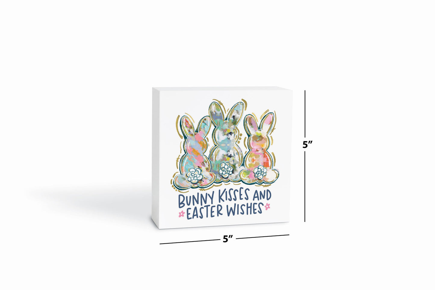 5x5 Wood Block-Bunny Kisses & Easter Wishes