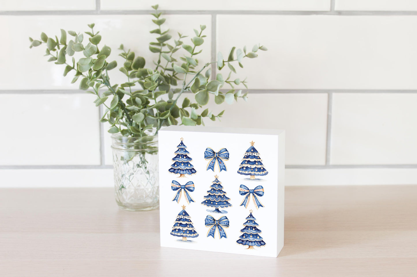 5x5 Wood Block-Blue Noel - A Grand Millennial Christmas -2