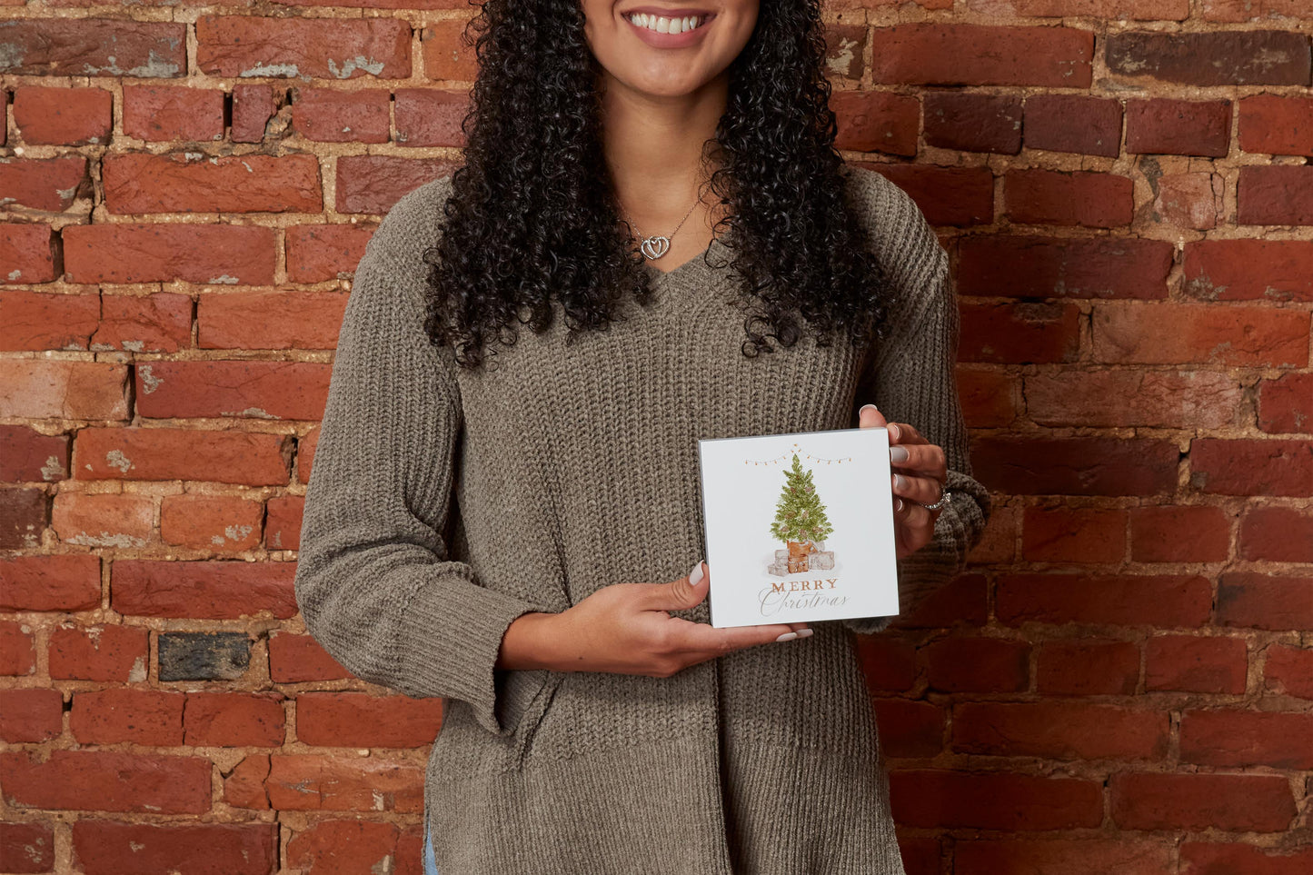 5x5 Wood Block-Cottage Tree Merry Christmas