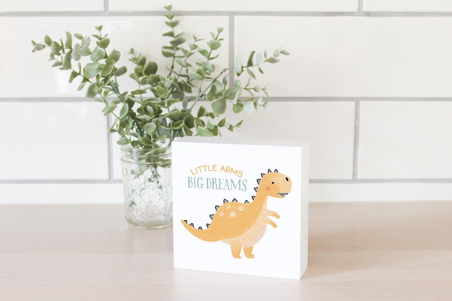 5x5 Wood Block-Dinosaur Nursery Little Arms Big Dreams -2