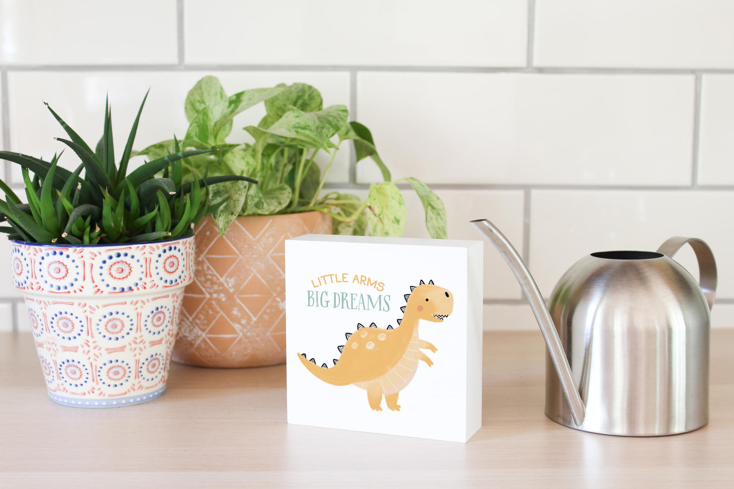 5x5 Wood Block-Dinosaur Nursery Little Arms Big Dreams -4