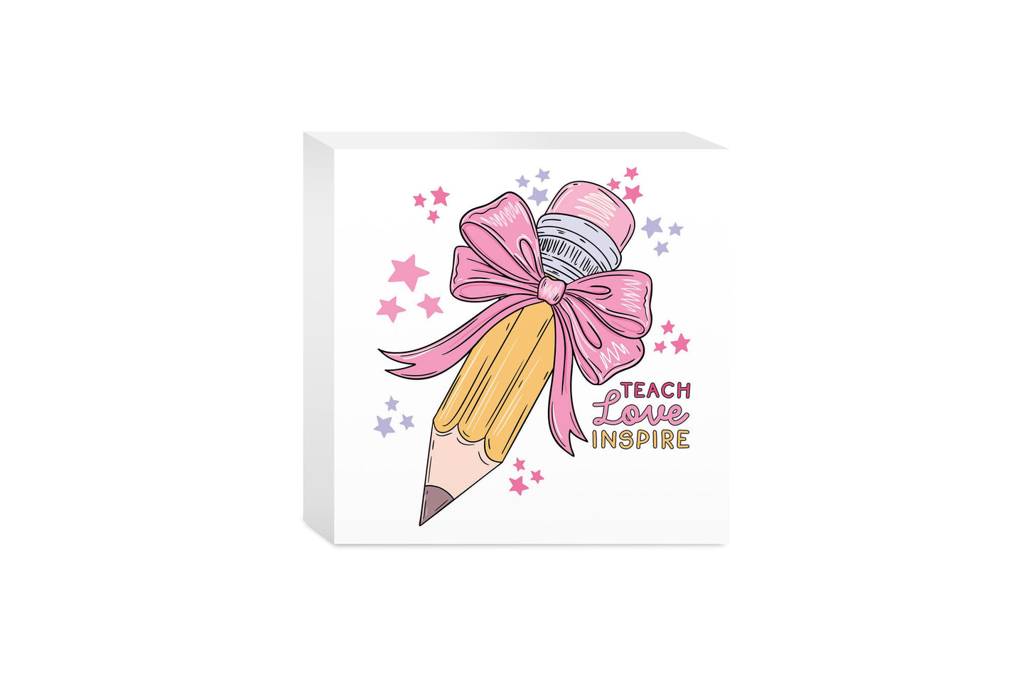 5x5 Wood Block-Classroom Coquette Teach Love Inspire -0