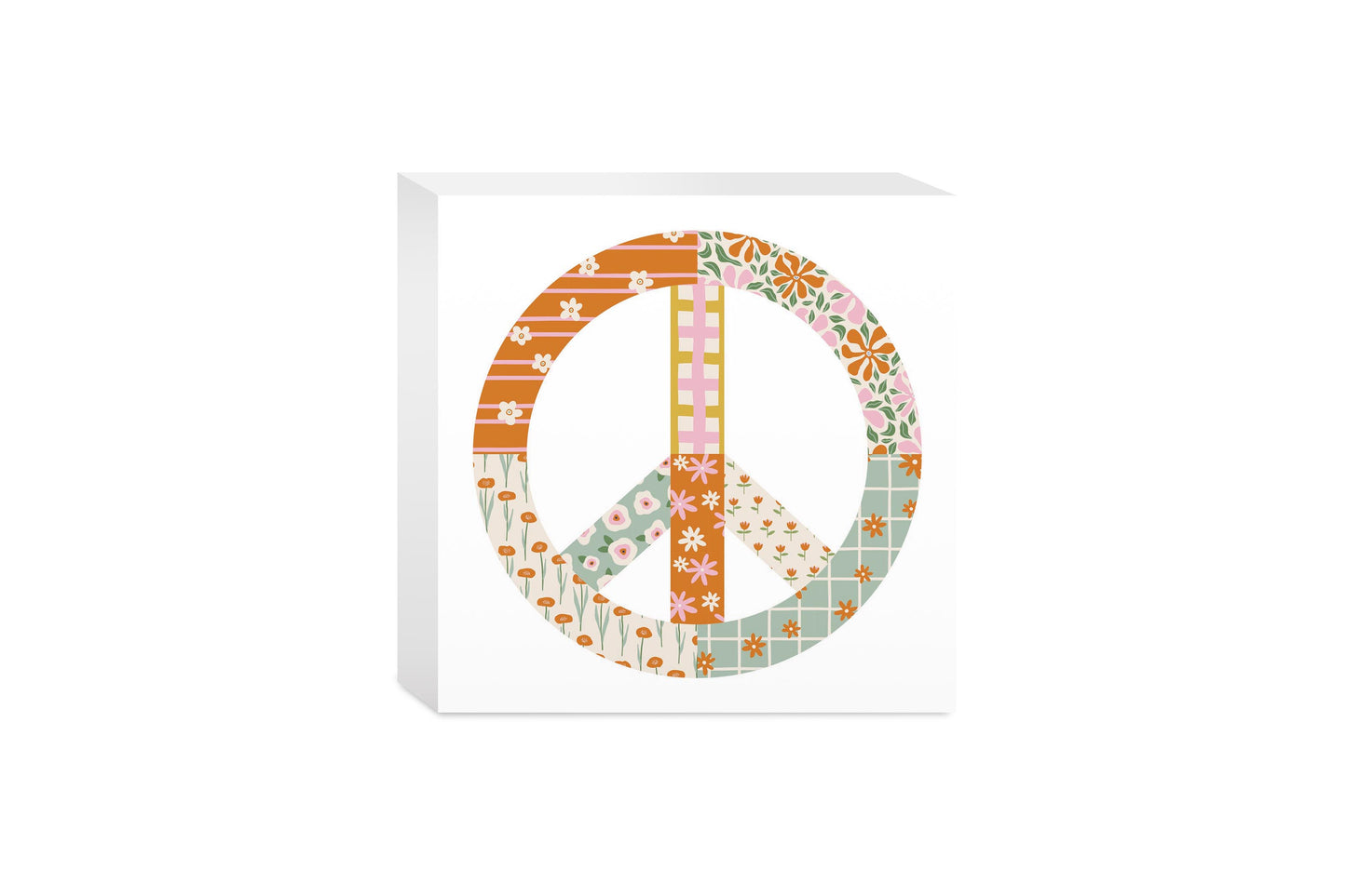 5x5 Wood Block-Spring Patch Peace Sign