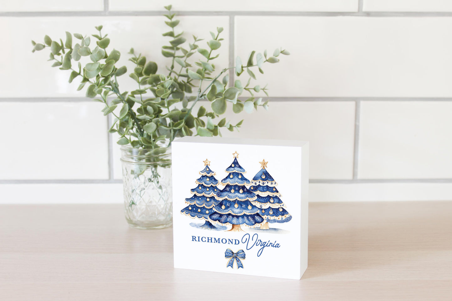 5x5 Wood Block-Love+Local Blue Noel - A Grand Millennial Christmas -2