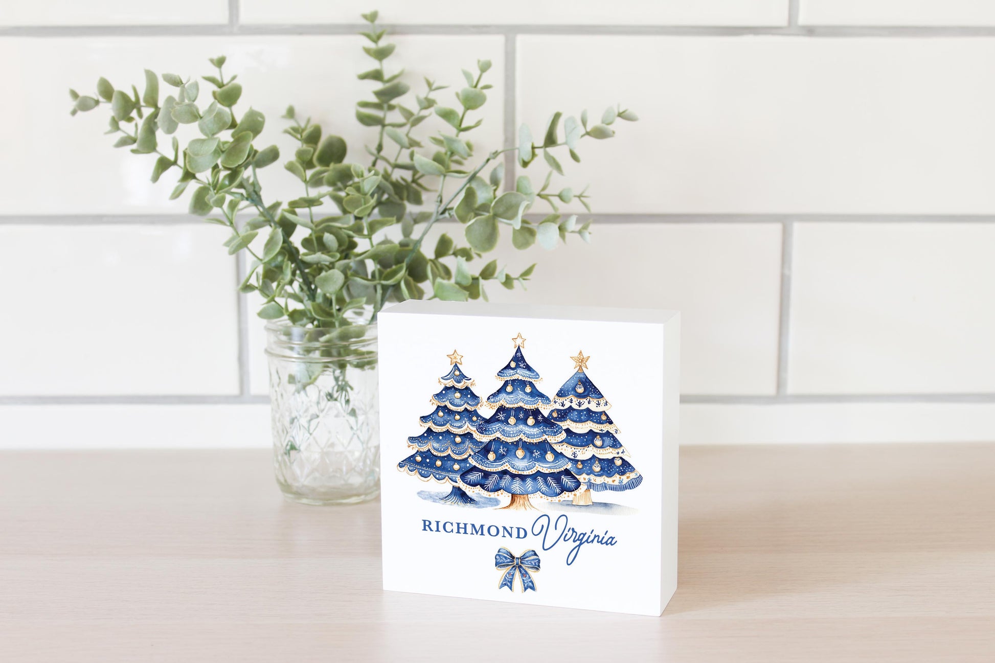 5x5 Wood Block-Love+Local Blue Noel - A Grand Millennial Christmas -2