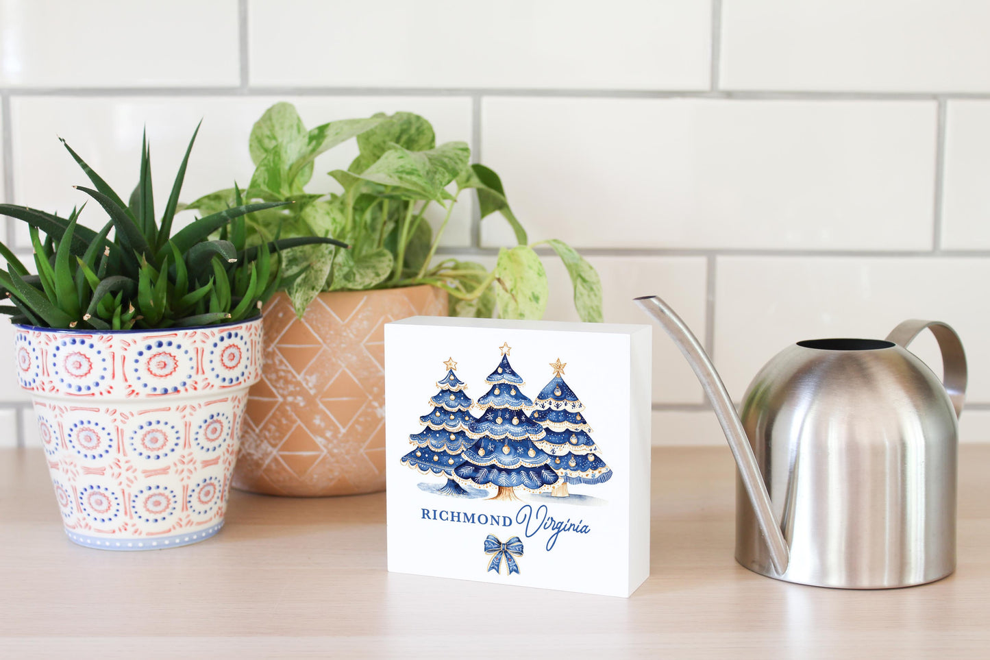 5x5 Wood Block-Love+Local Blue Noel - A Grand Millennial Christmas -4