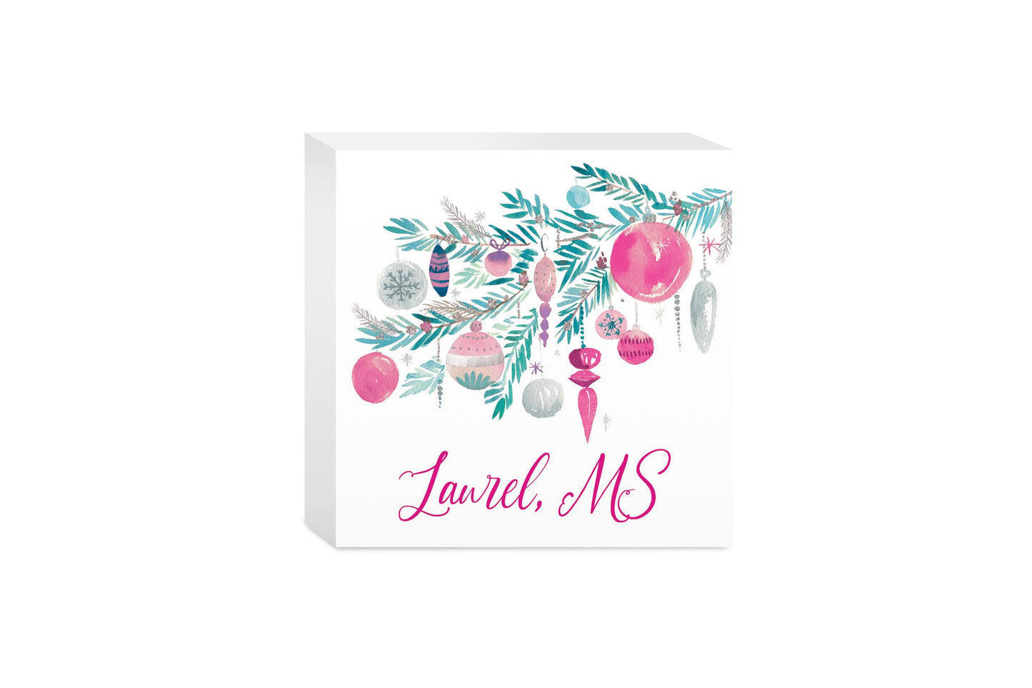 5x5 Wood Block-Watercolor Sugar Plum Branch -0