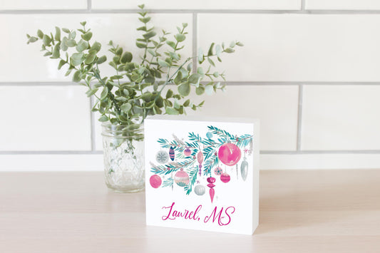 5x5 Wood Block-Watercolor Sugar Plum Branch -2