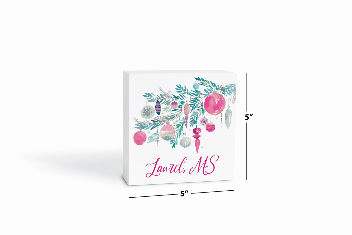 5x5 Wood Block-Watercolor Sugar Plum Branch -6