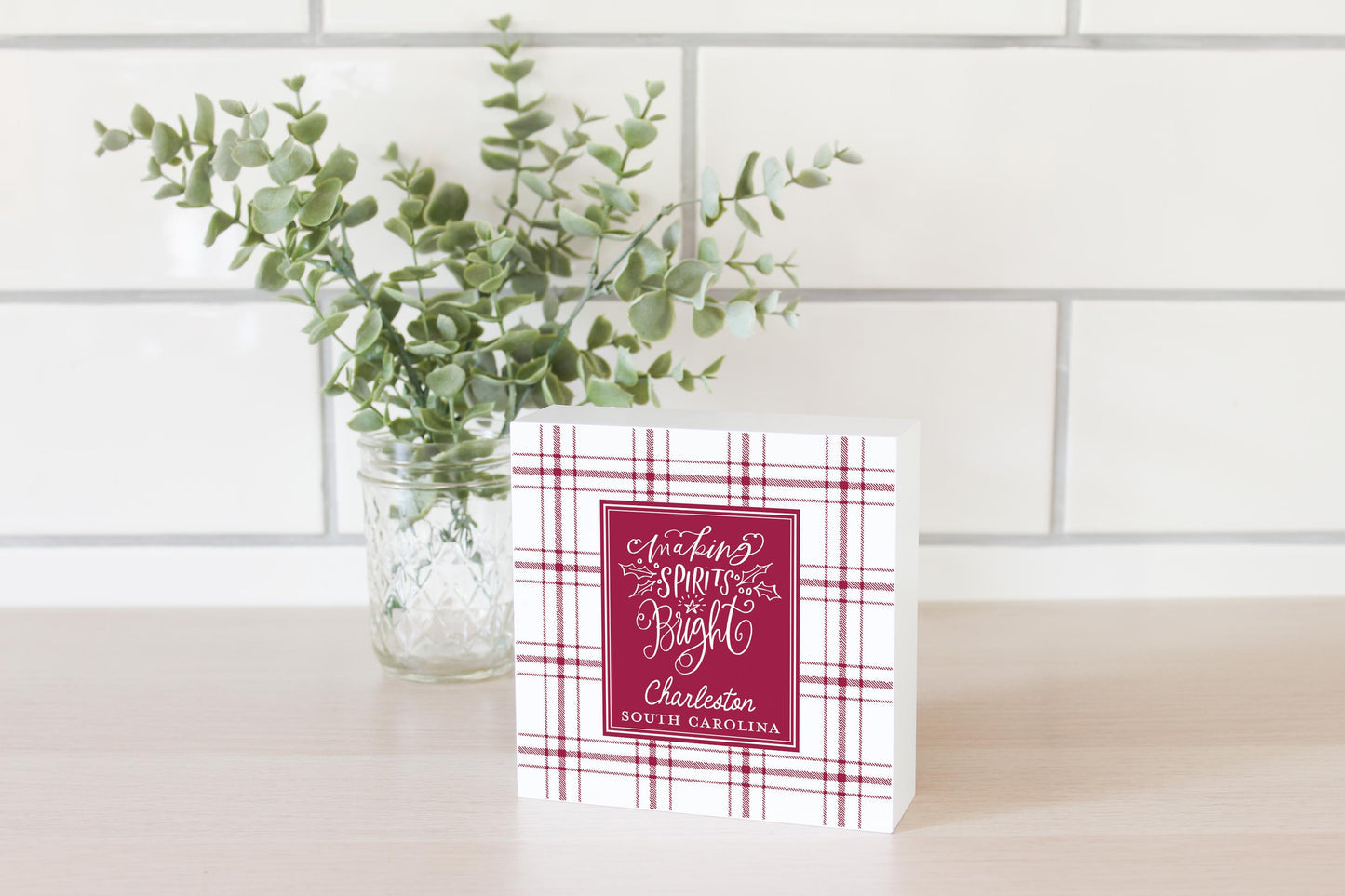 5x5 Wood Block-Love + Local Winterberry -2