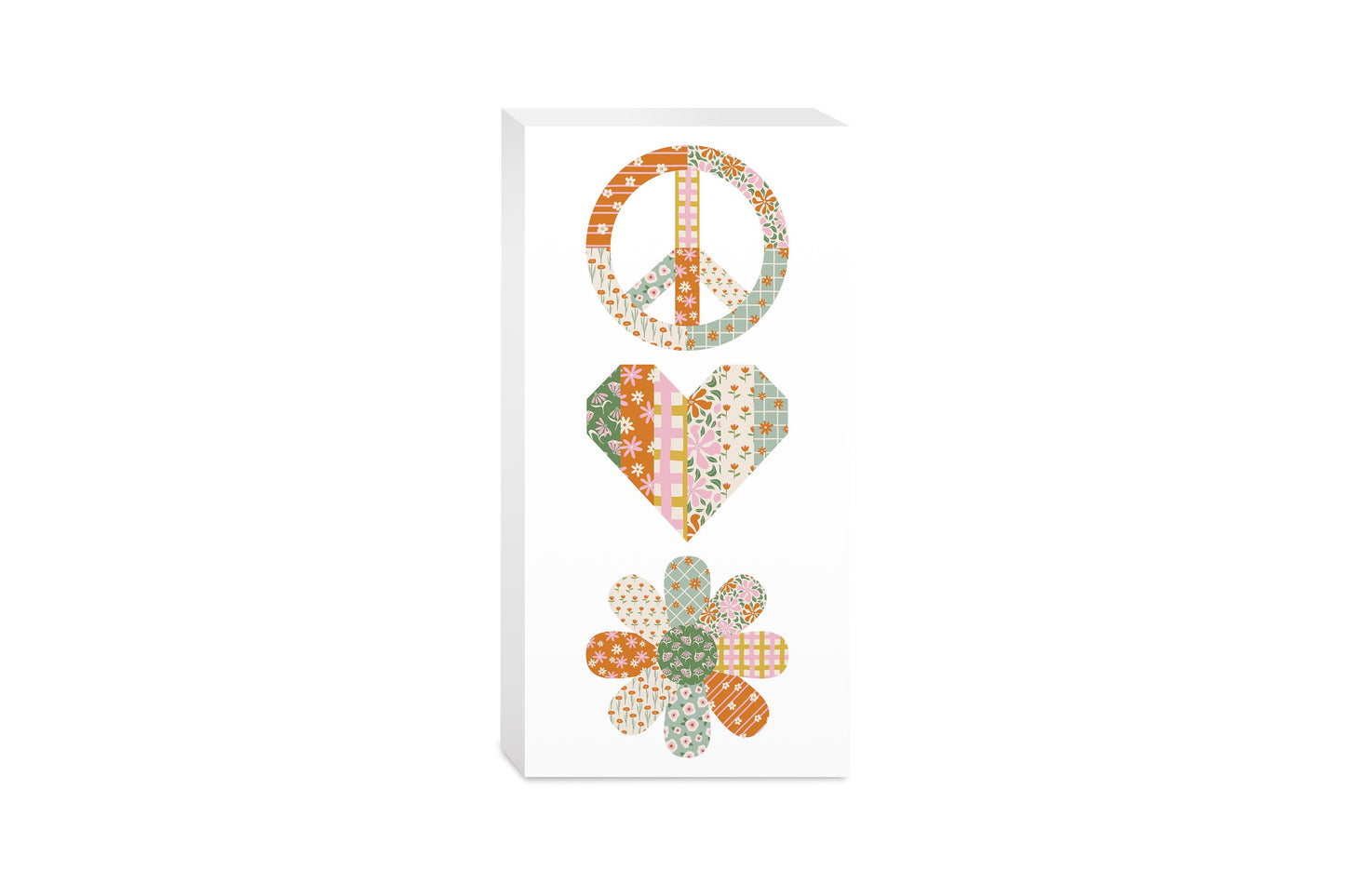 5x10 Wood Block-Spring Peace Love Flower