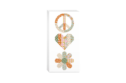 5x10 Wood Block-Spring Peace Love Flower