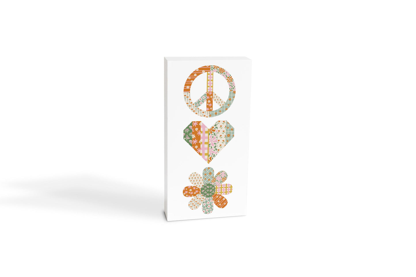 5x10 Wood Block-Spring Peace Love Flower