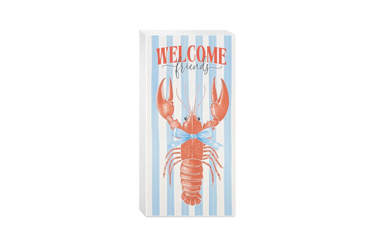 5x10 Wood Block-New England Tides Welcome Friends -0