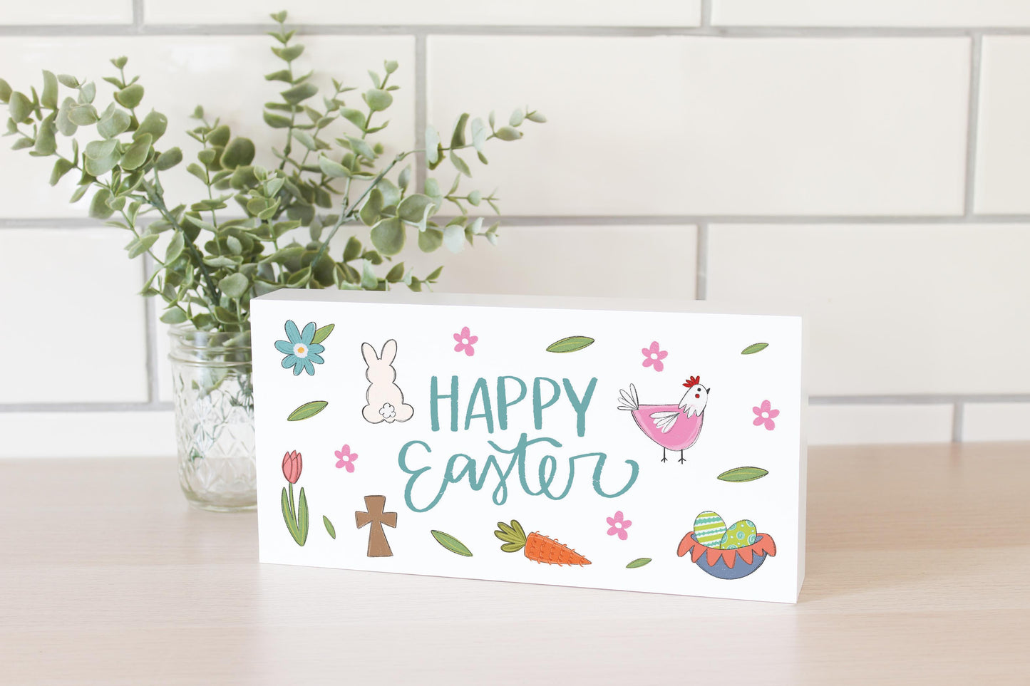 5x10 Wood Block Horizontal-Happy Easter