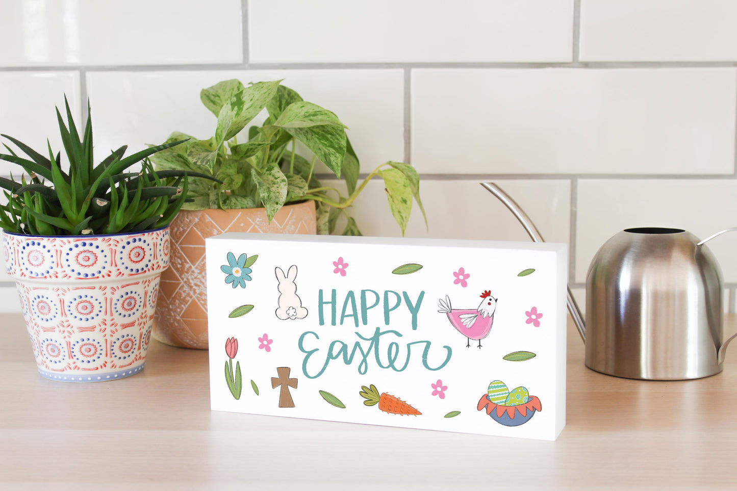 5x10 Wood Block Horizontal-Happy Easter