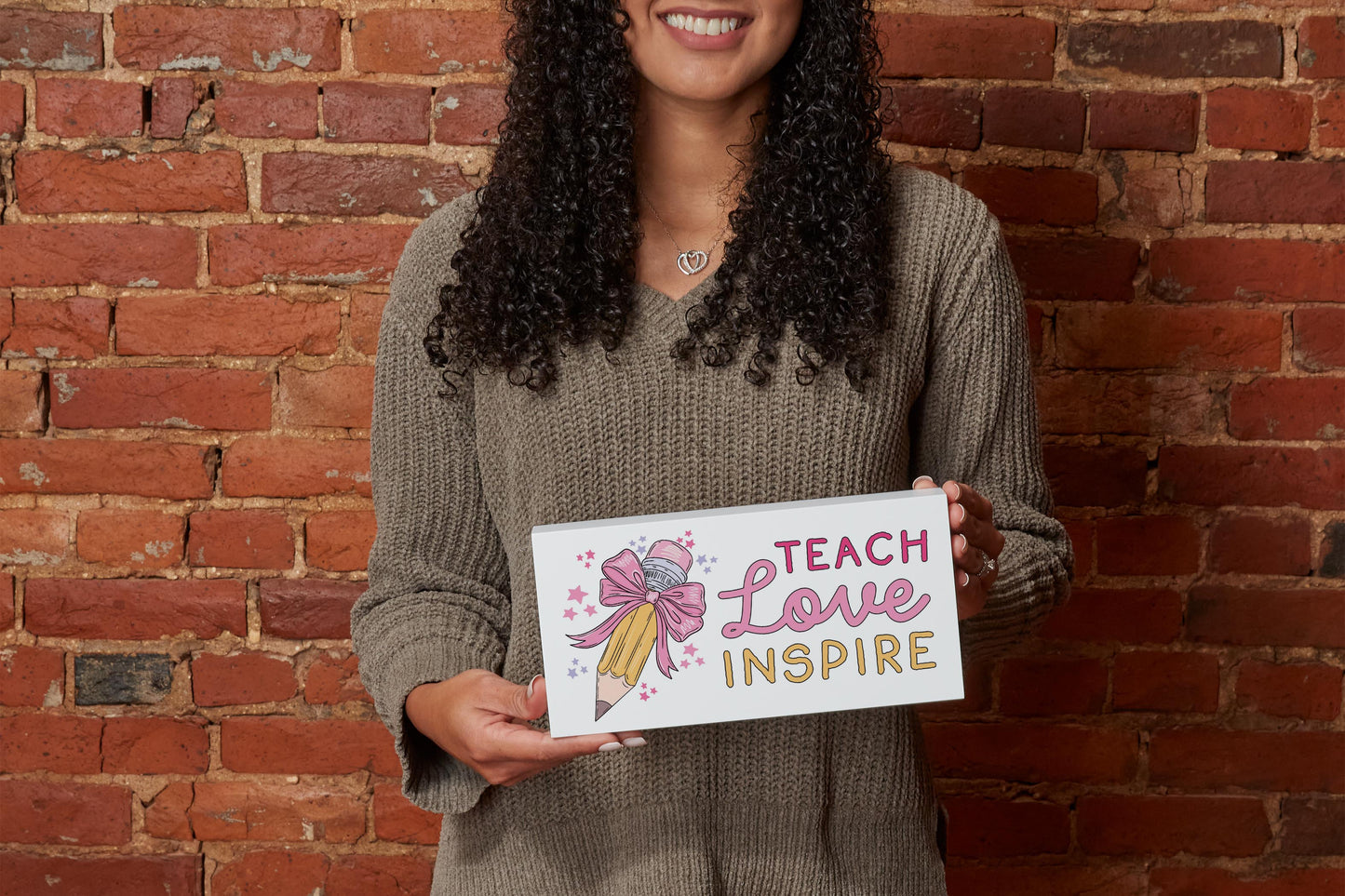 5x10 Wood Block Horizontal-Classroom Coquette Teach Love Inspire -1