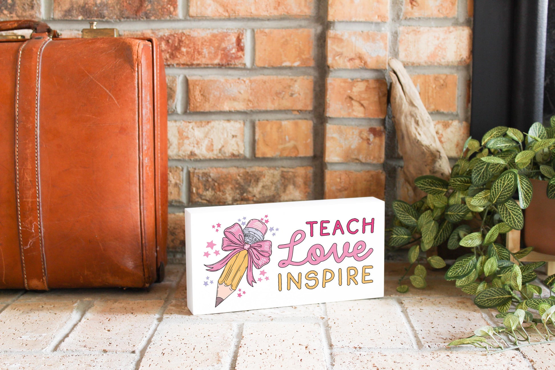 5x10 Wood Block Horizontal-Classroom Coquette Teach Love Inspire -3