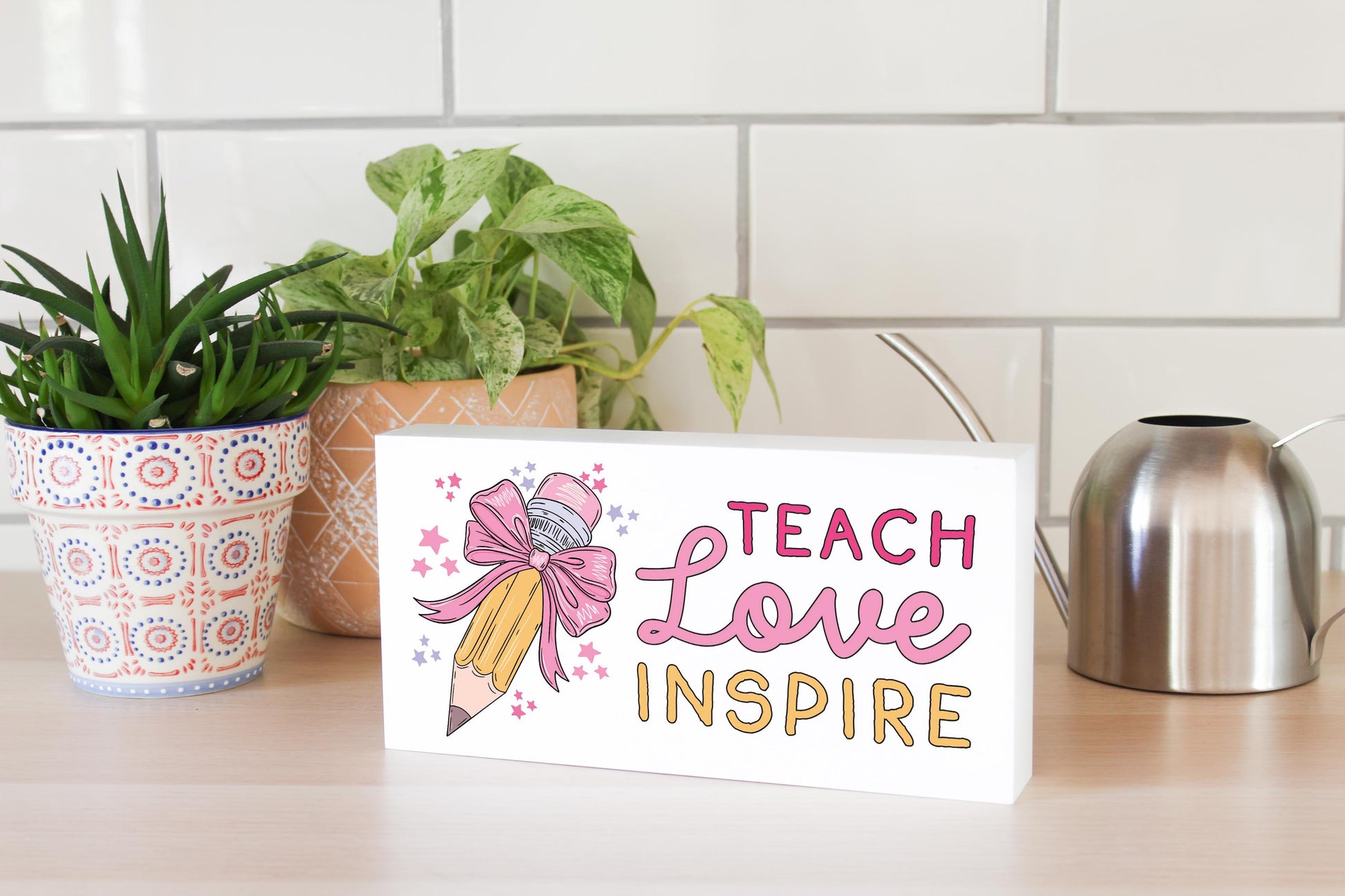 5x10 Wood Block Horizontal-Classroom Coquette Teach Love Inspire -4