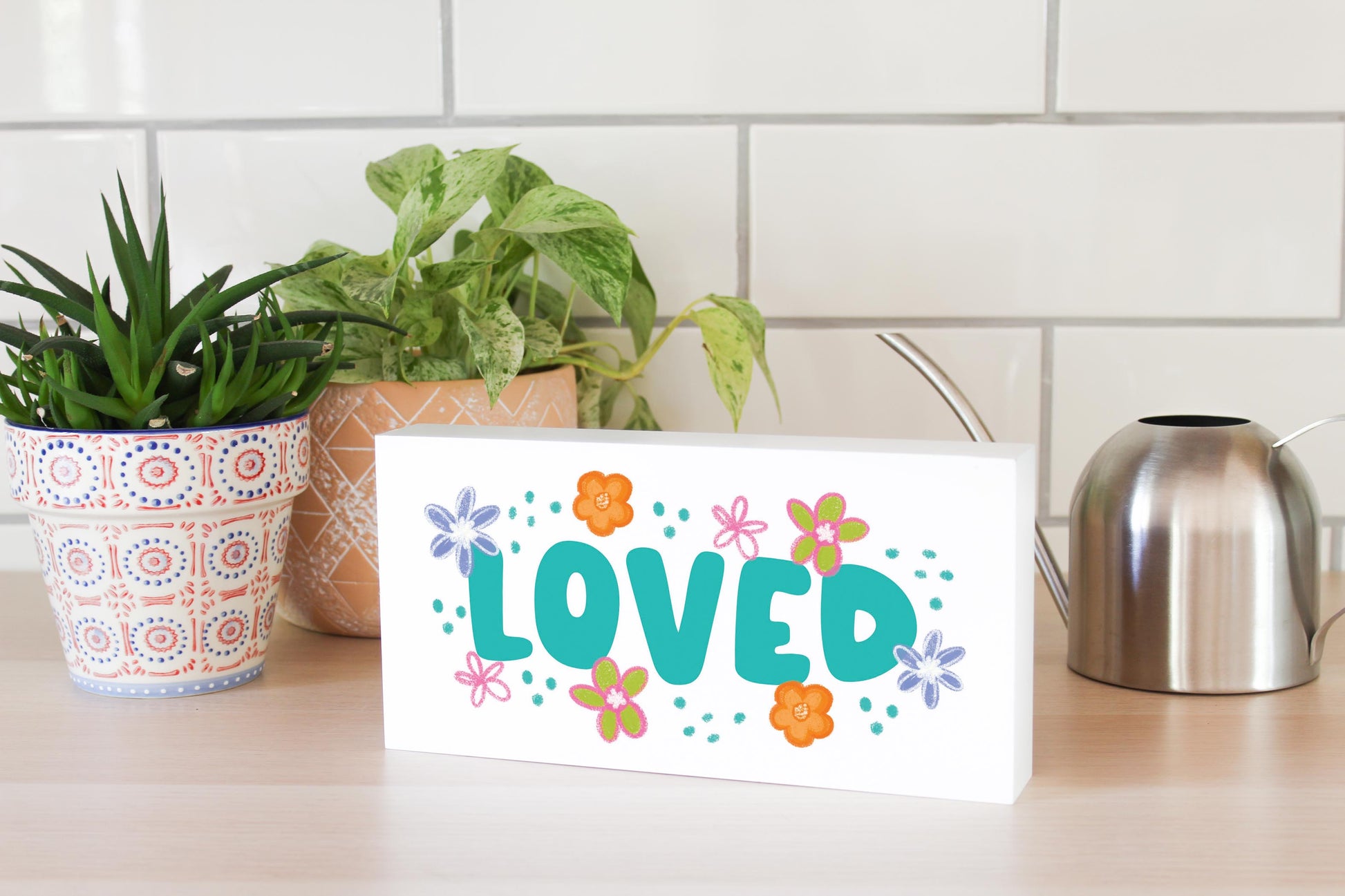 5x10 Wood Block Horizontal-Floral Inspirational Loved -4