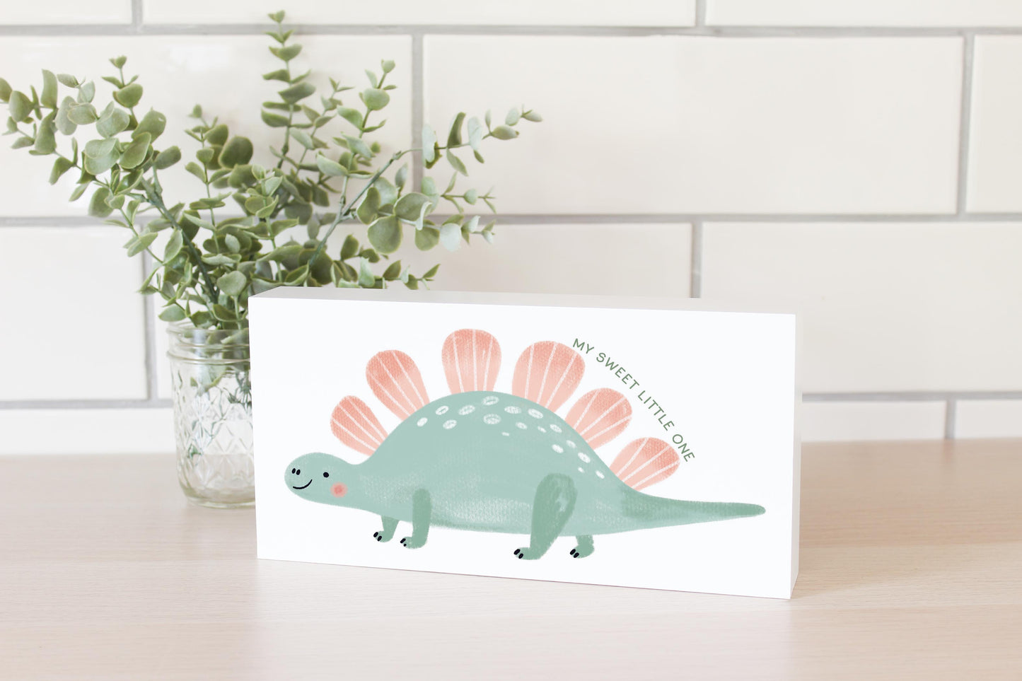 5x10 Wood Block Horizontal-Dinosaur Nursery My Sweet Little One -2