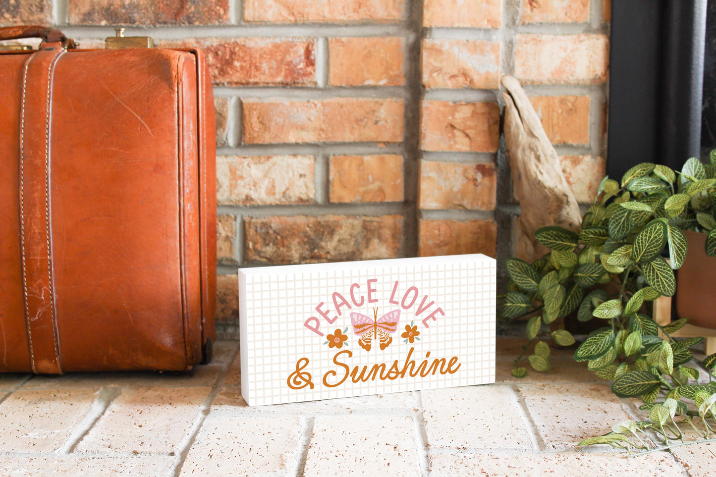 5x10 Wood Block Horizontal-Spring Peace Love & Sunshine