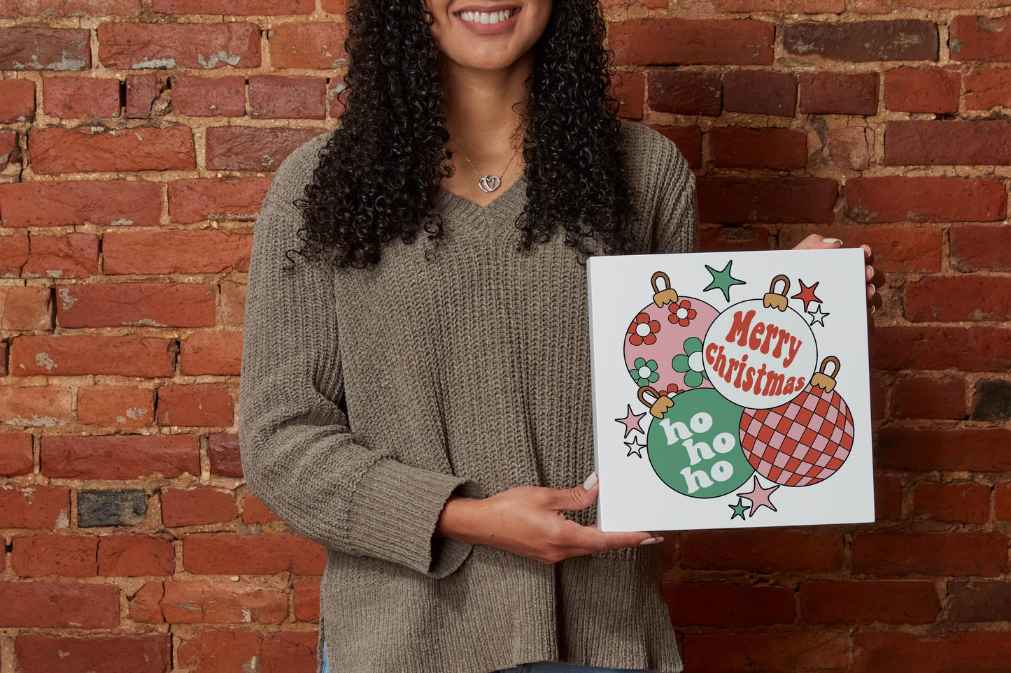 10x10 Wood Block-Retro Christmas Ornaments