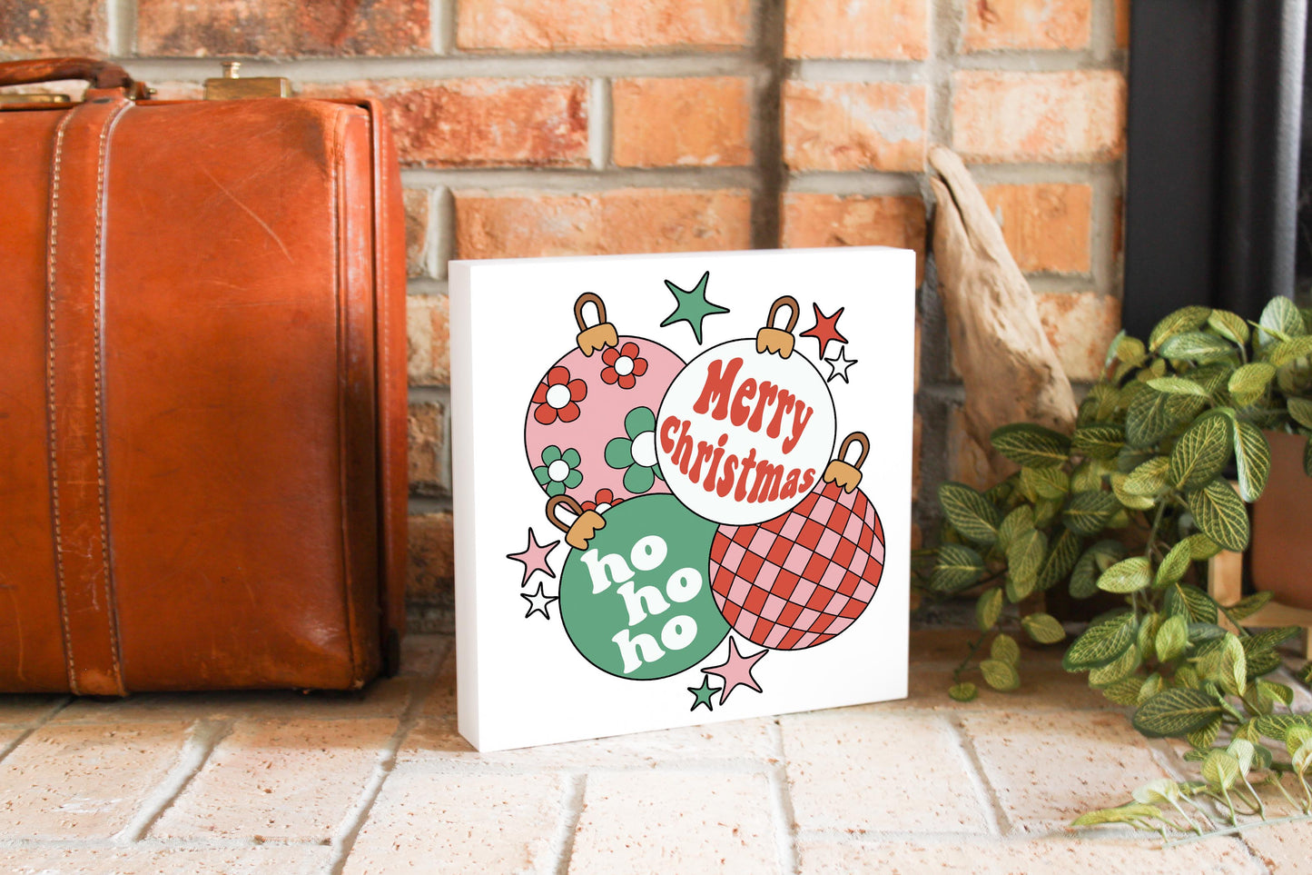 10x10 Wood Block-Retro Christmas Ornaments