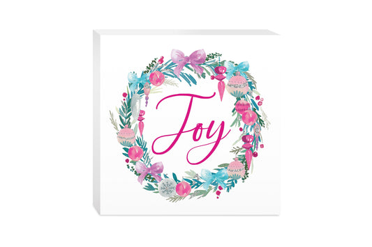 10x10 Wood Block-Watercolor Sugar Plum Joy Wreath -0