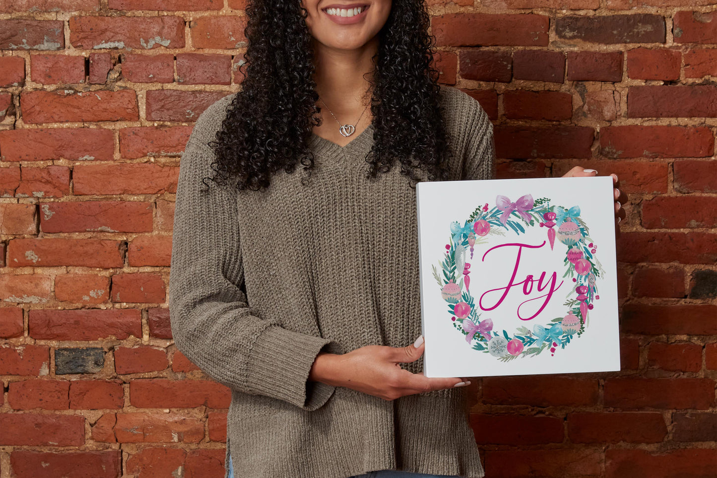 10x10 Wood Block-Watercolor Sugar Plum Joy Wreath -1