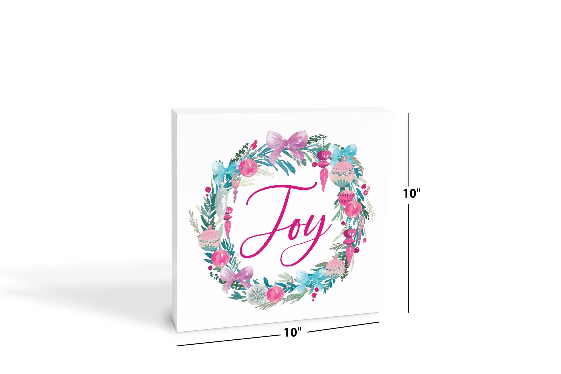 10x10 Wood Block-Watercolor Sugar Plum Joy Wreath -6