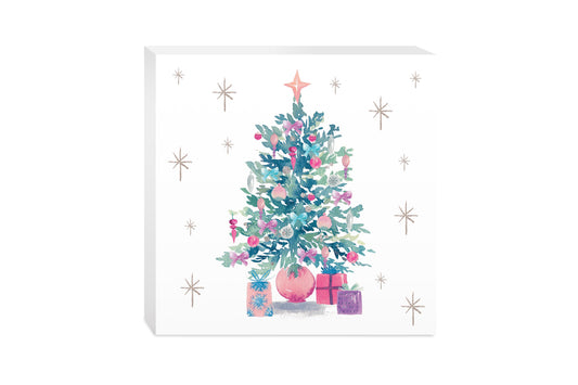 10x10 Wood Block-Watercolor Sugar Plum Christmas Tree -0