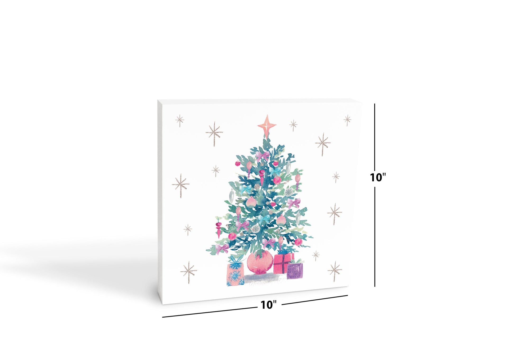 10x10 Wood Block-Watercolor Sugar Plum Christmas Tree -6