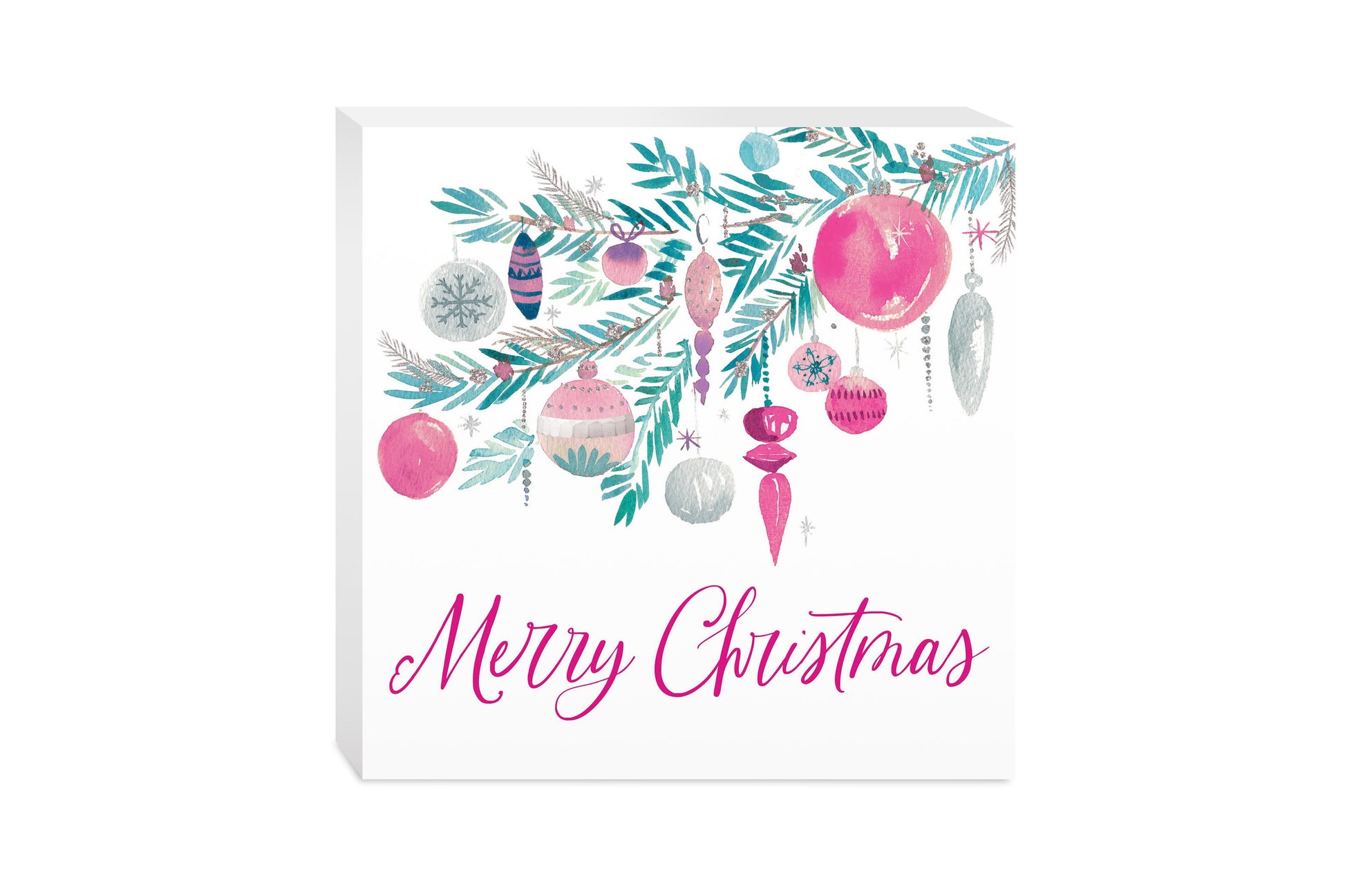 10x10 Wood Block-Watercolor Sugar Plum Merry Christmas -0