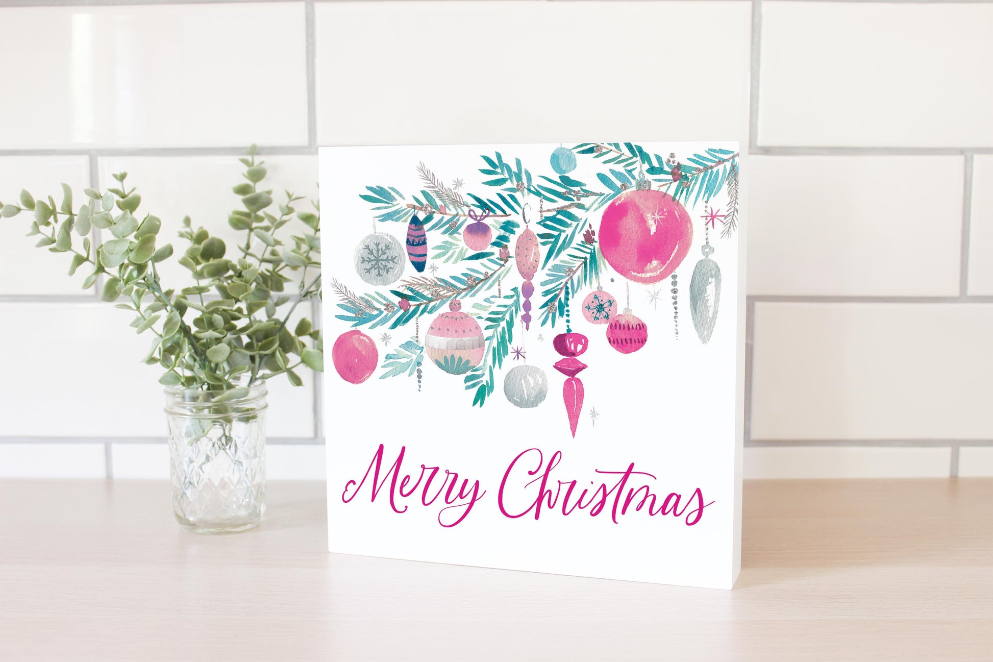 10x10 Wood Block-Watercolor Sugar Plum Merry Christmas -2