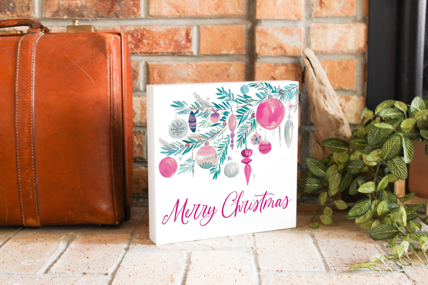10x10 Wood Block-Watercolor Sugar Plum Merry Christmas -3