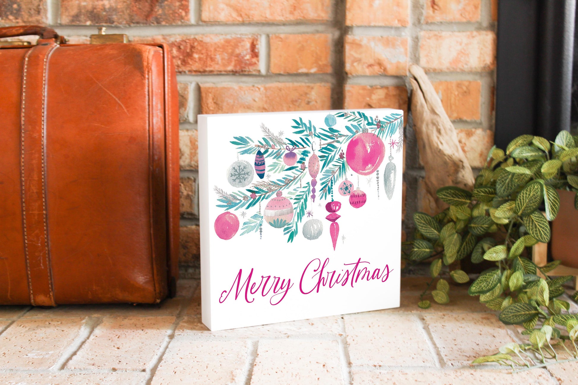 10x10 Wood Block-Watercolor Sugar Plum Merry Christmas -3