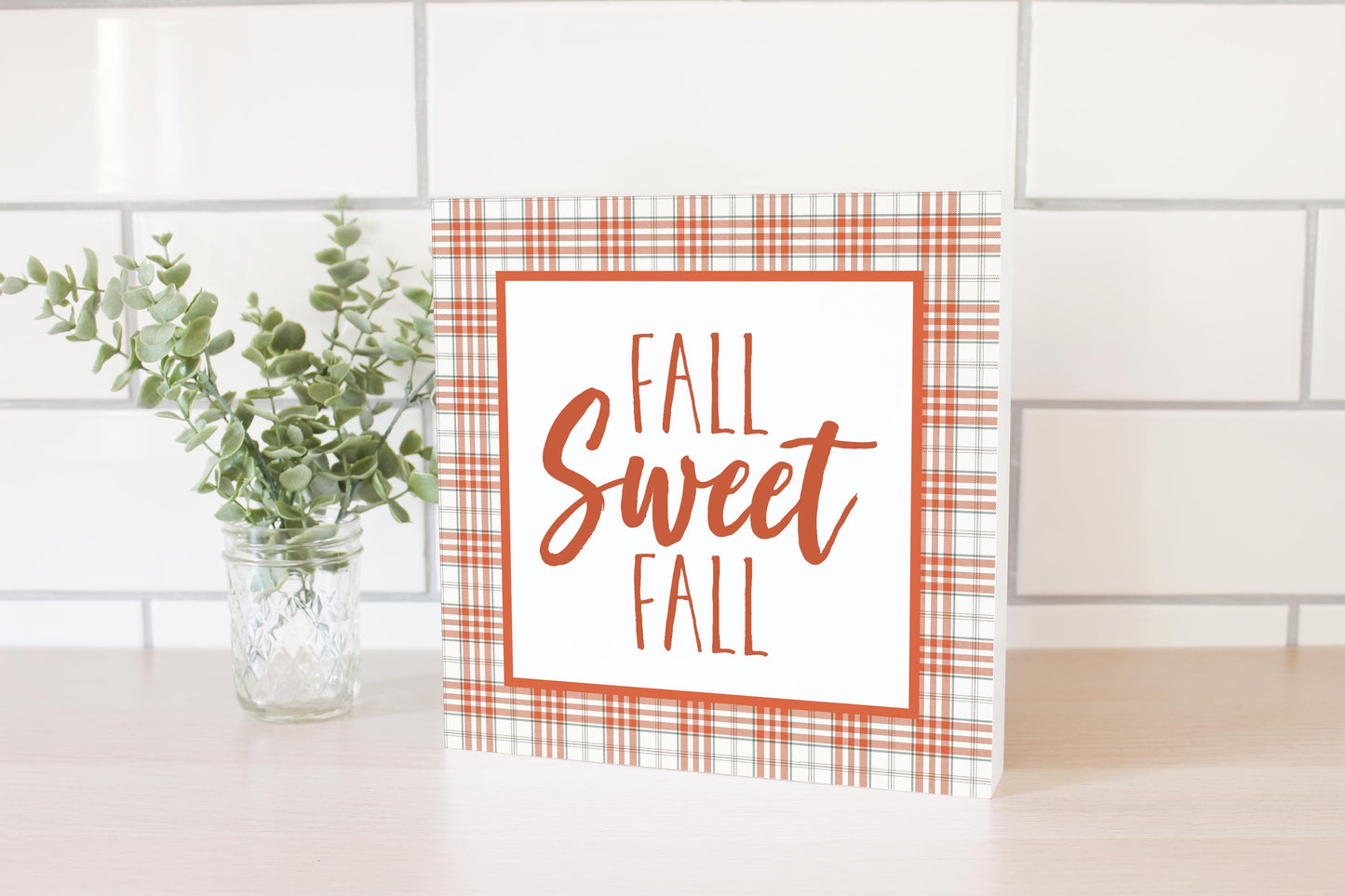 10x10 Wood Block-Fall Sweet Fall Orange Plaid