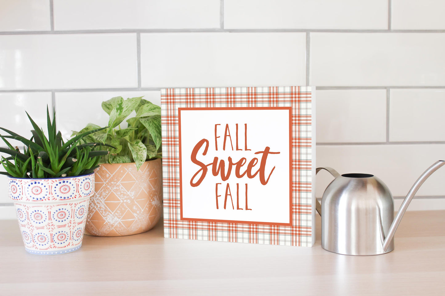 10x10 Wood Block-Fall Sweet Fall Orange Plaid